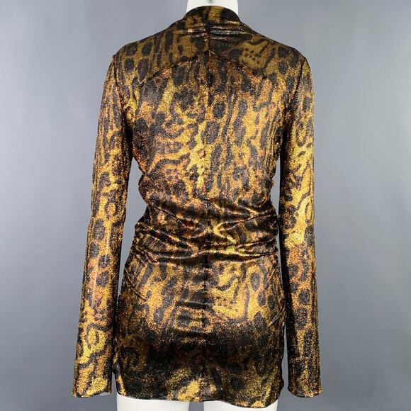ISABEL MARANT Size S Brown Black Metallic Silk Blend Animal Print Dress Top - Picture 3 of 9